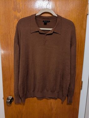Tulliano Men’s Brown Polo Silk Cotton Knit Sweater - 3X